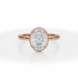 Lab Grown Diamond Oval Knife Edge Halo With Solitaire Ring in Pink Gold