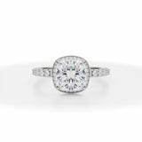 Lab Grown Diamond Cushion Cut Knife Edge Halo With Pave Ring in White Gold