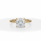 Lab Grown Diamond Cushion Cut Solitaire Ring With Pave Basket in Yellow Gold
