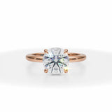 Round Solitaire Ring With Pave Basket in Pink Gold
