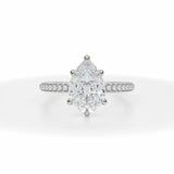 Lab Grown Diamond Pear Trio Pave Ring With Pave Prongs in White Gold