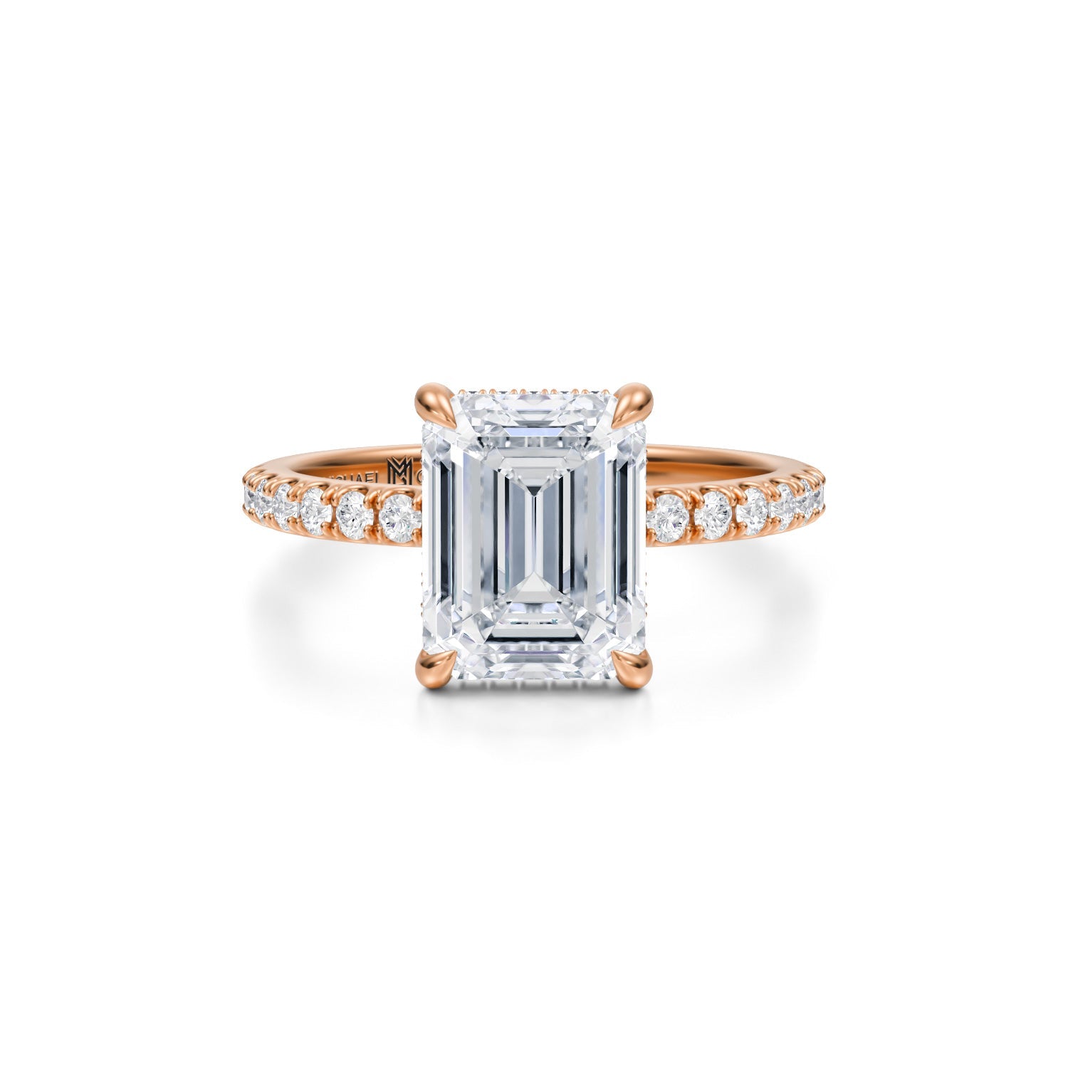 Emerald Invisible Halo With Pave Ring (3.20 Carat F-VVS2) - Michael Gabriels