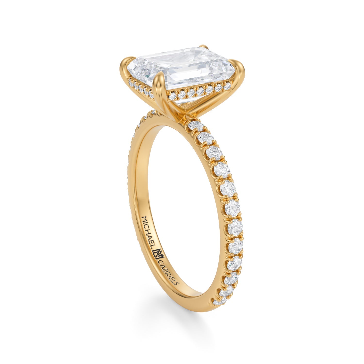 Emerald Invisible Halo With Pave Ring (3.20 Carat F-VVS2) - Michael Gabriels