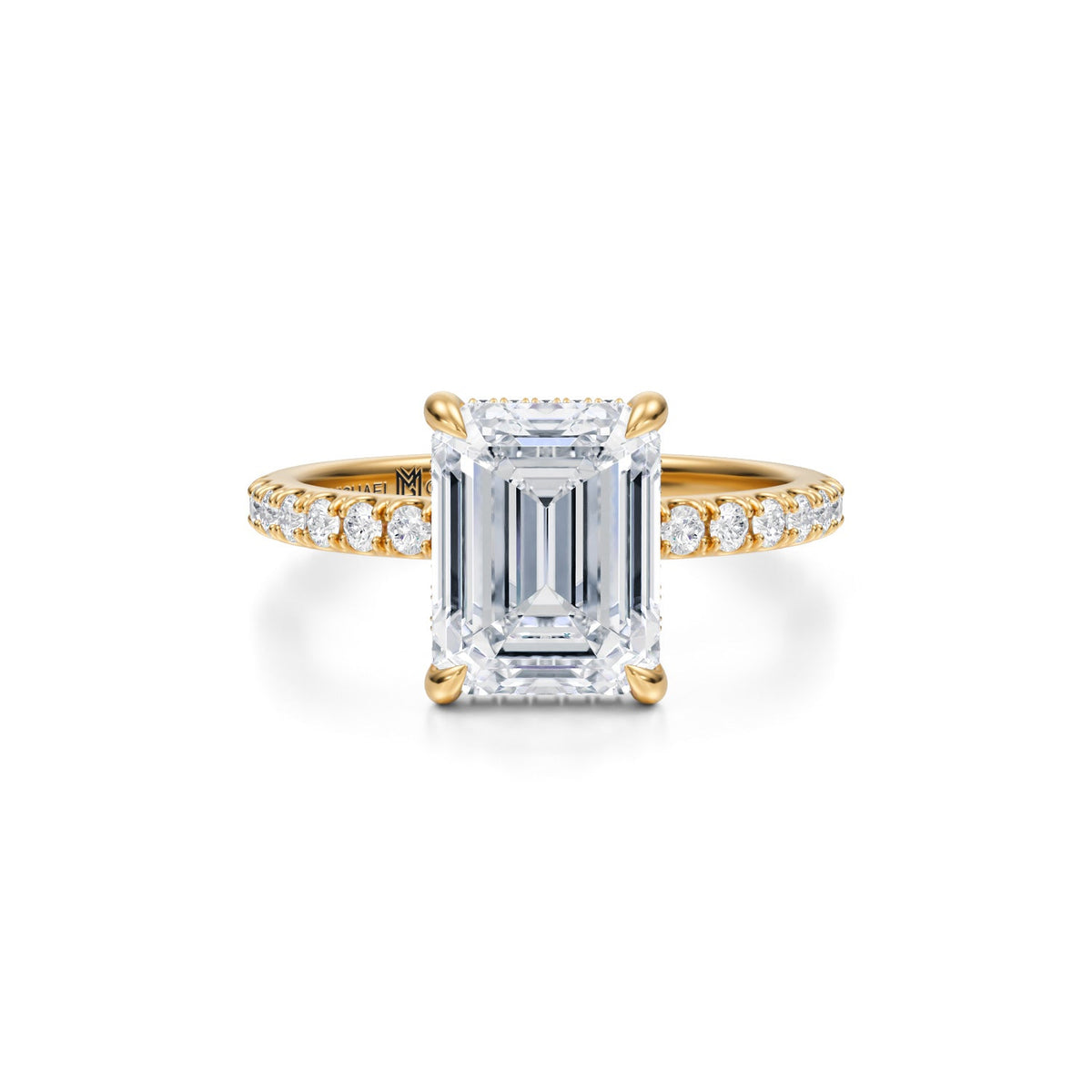 Emerald Invisible Halo With Pave Ring (3.20 Carat F-VVS2) - Michael Gabriels