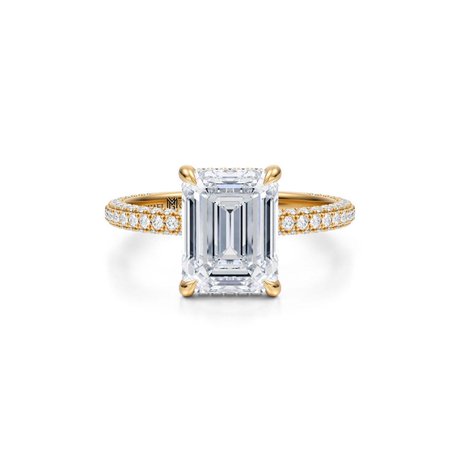 Emerald Invisible Halo With Trio Pave Ring (3.70 Carat F-VS1) - Michael Gabriels