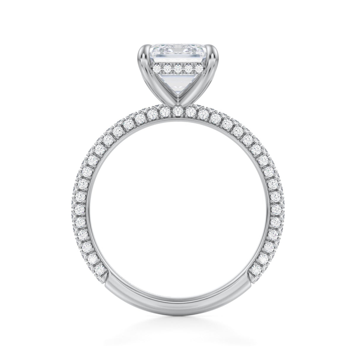 Emerald Invisible Halo With Trio Pave Ring (3.70 Carat F-VS1) - Michael Gabriels