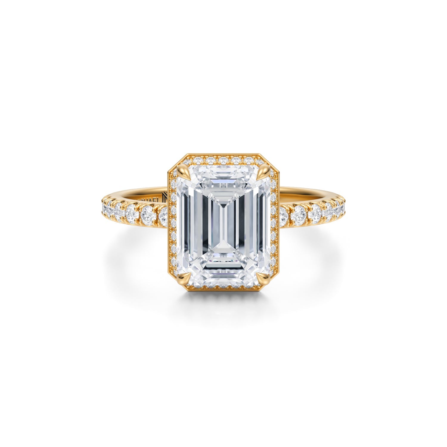 Emerald Knife Edge Halo With Pave Ring (1.40 Carat E-VVS2) - Michael Gabriels
