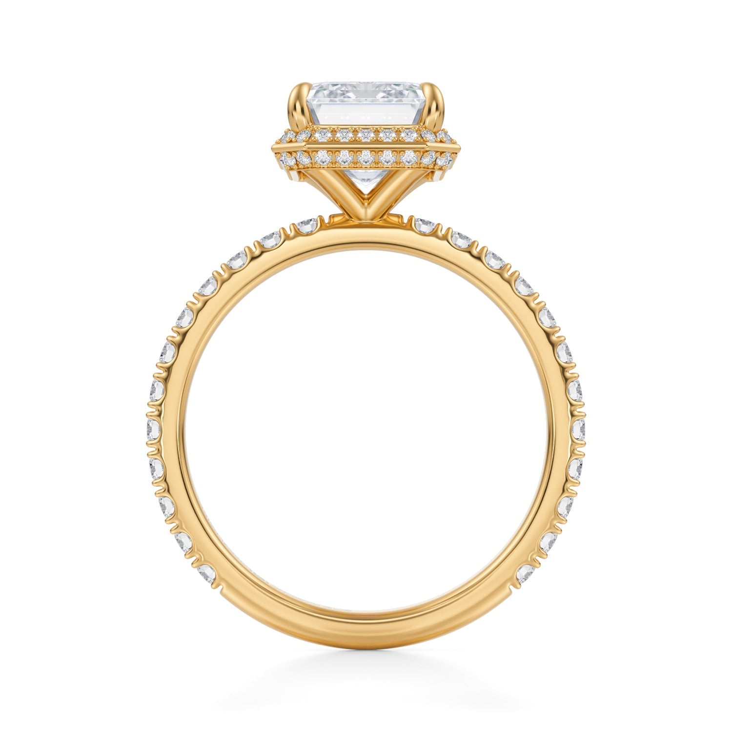 Emerald Knife Edge Halo With Pave Ring (1.70 Carat D-VS1) - Michael Gabriels