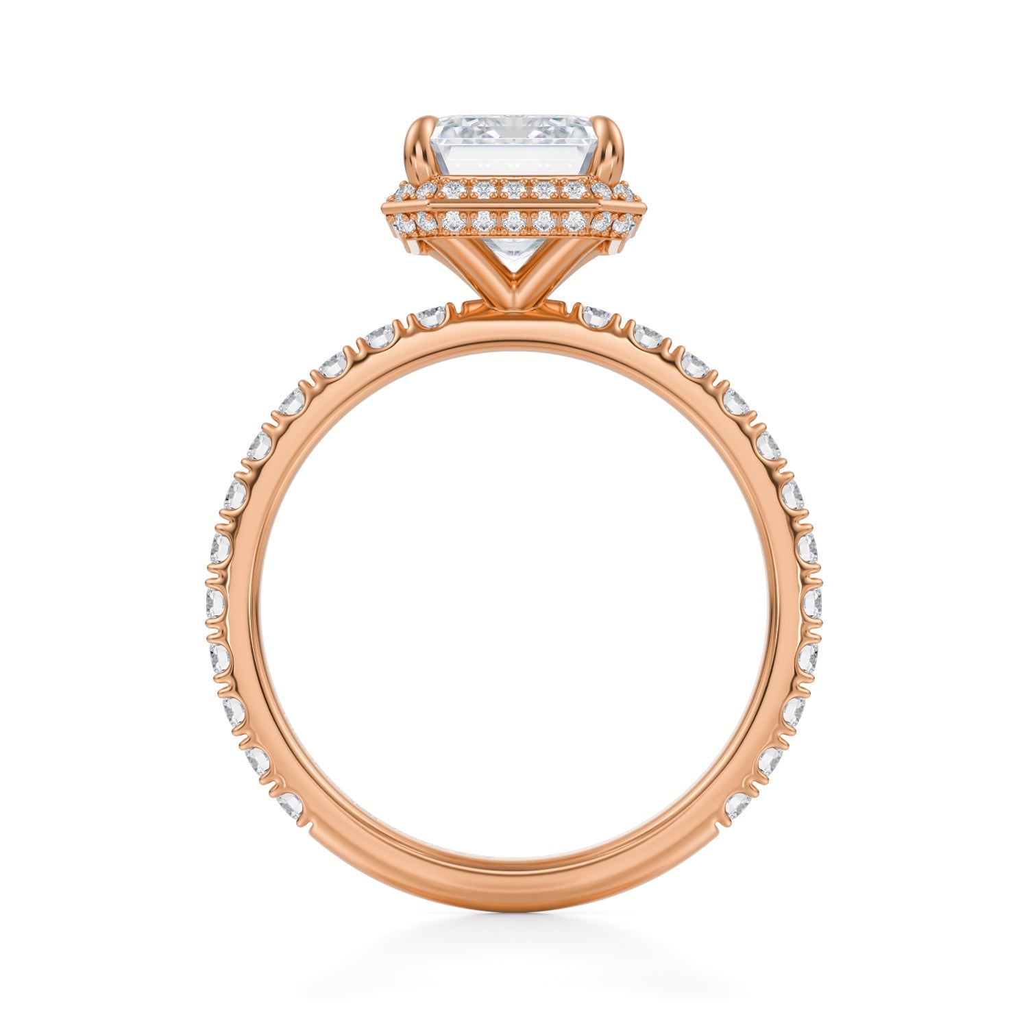 Emerald Knife Edge Halo With Pave Ring (2.50 Carat F-VVS2) - Michael Gabriels