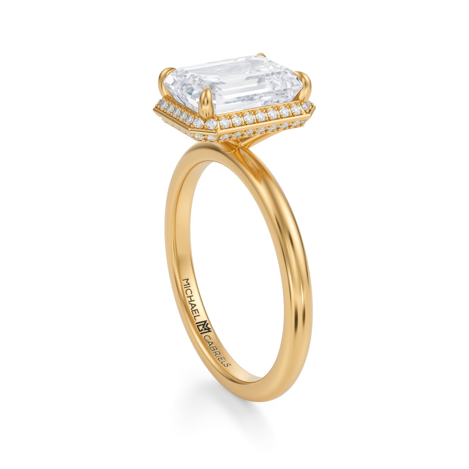 Emerald Knife Edge Halo With Solitaire Ring (1.20 Carat E-VVS2) - Michael Gabriels
