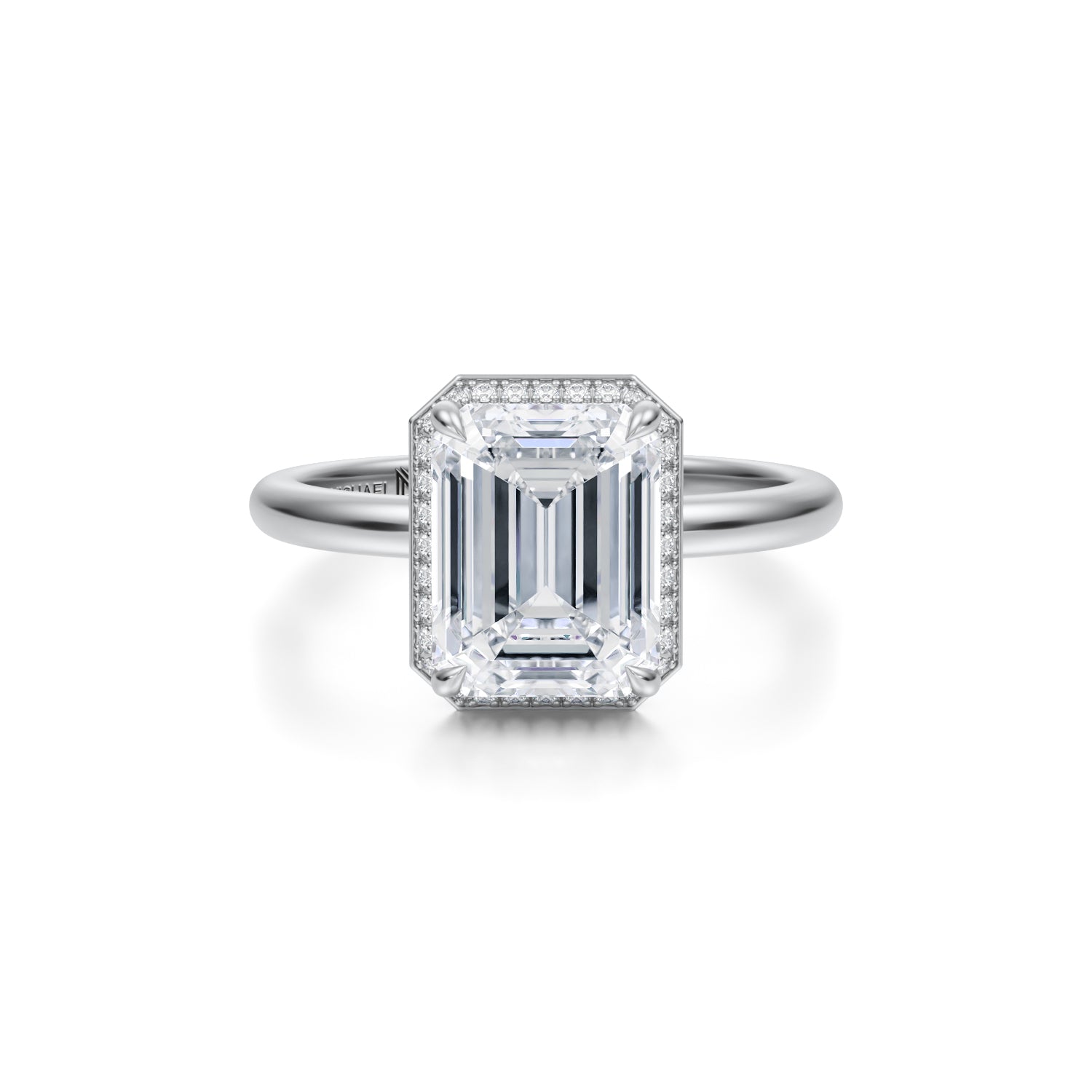 Emerald Knife Edge Halo With Solitaire Ring (3.40 Carat D-VVS2) - Michael Gabriels