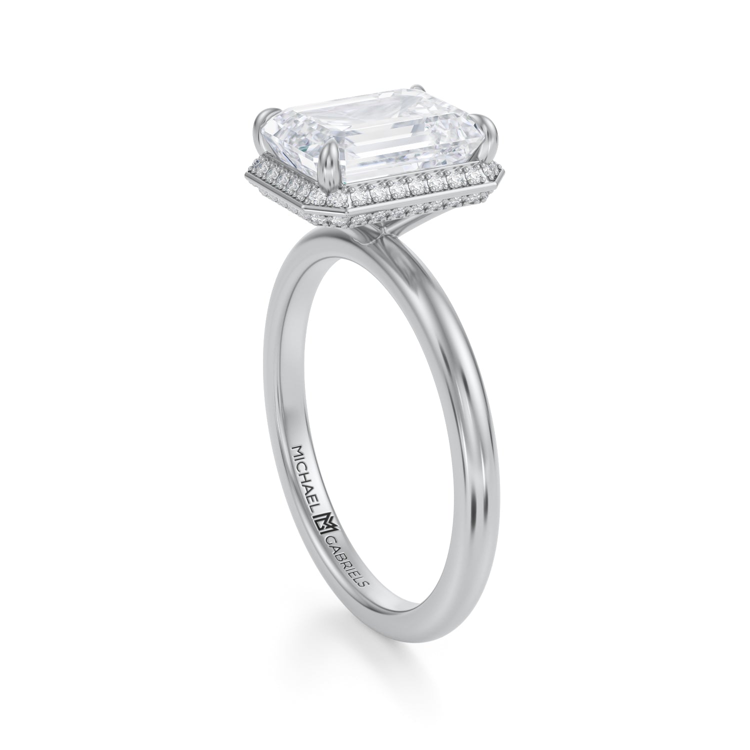 Emerald Knife Edge Halo With Solitaire Ring (3.50 Carat D-VS1) - Michael Gabriels