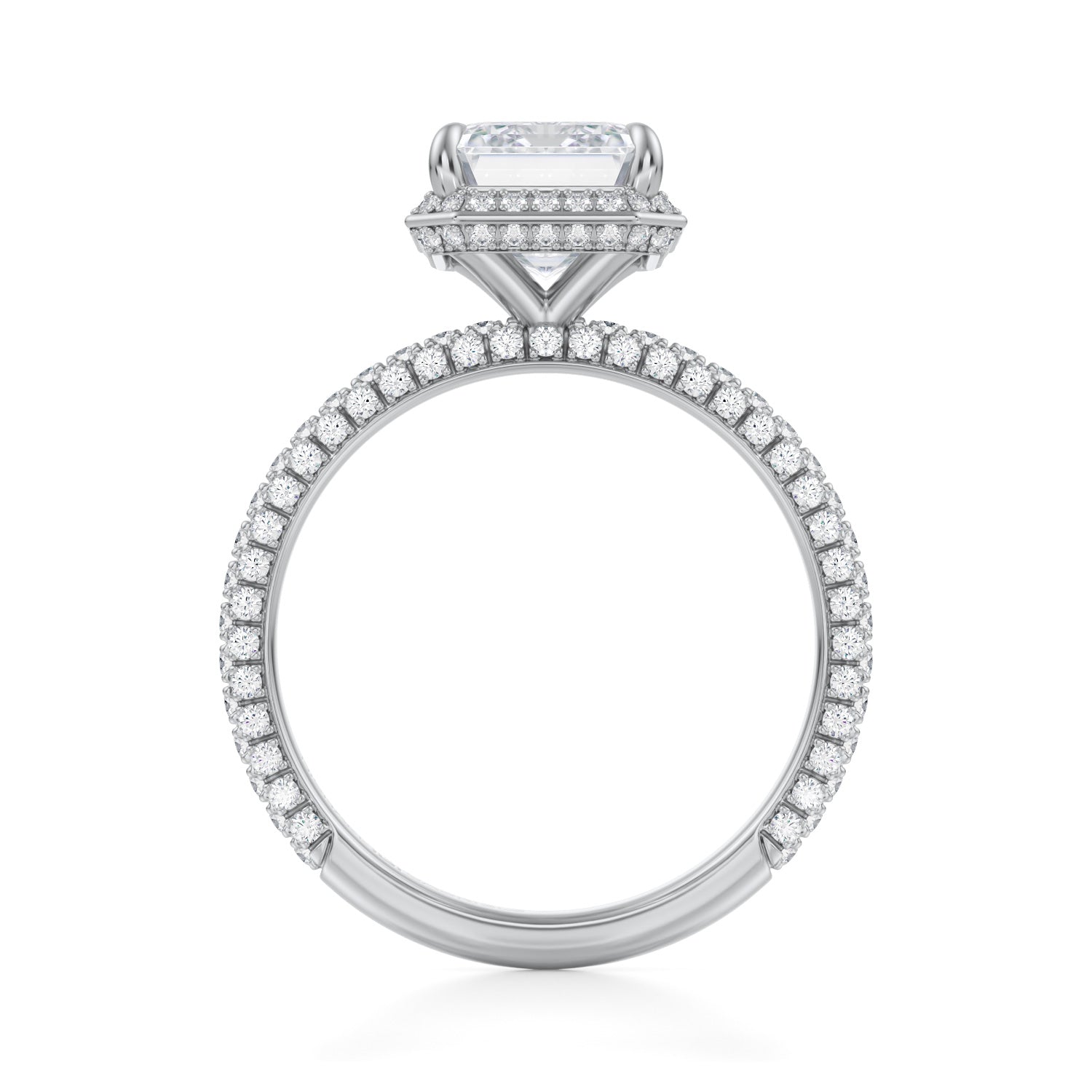 Emerald Knife Edge Halo With Trio Pave Ring (1.50 Carat E-VS1) - Michael Gabriels