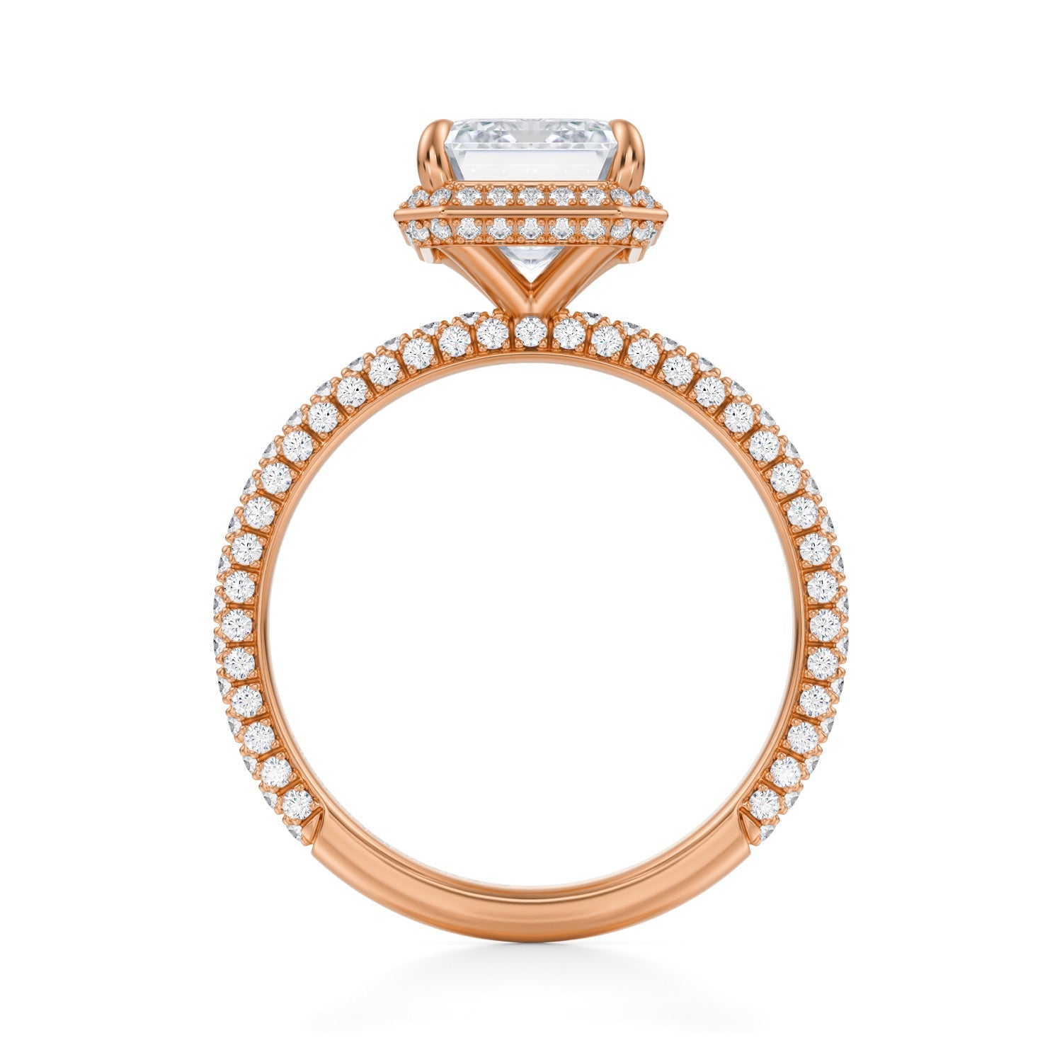 Emerald Knife Edge Halo With Trio Pave Ring (1.70 Carat E-VS1) - Michael Gabriels