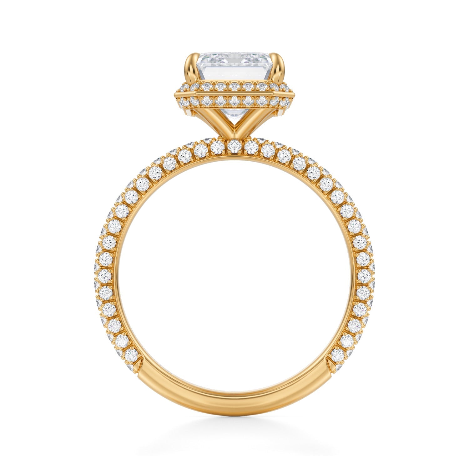 Emerald Knife Edge Halo With Trio Pave Ring (1.70 Carat G-VVS2) - Michael Gabriels