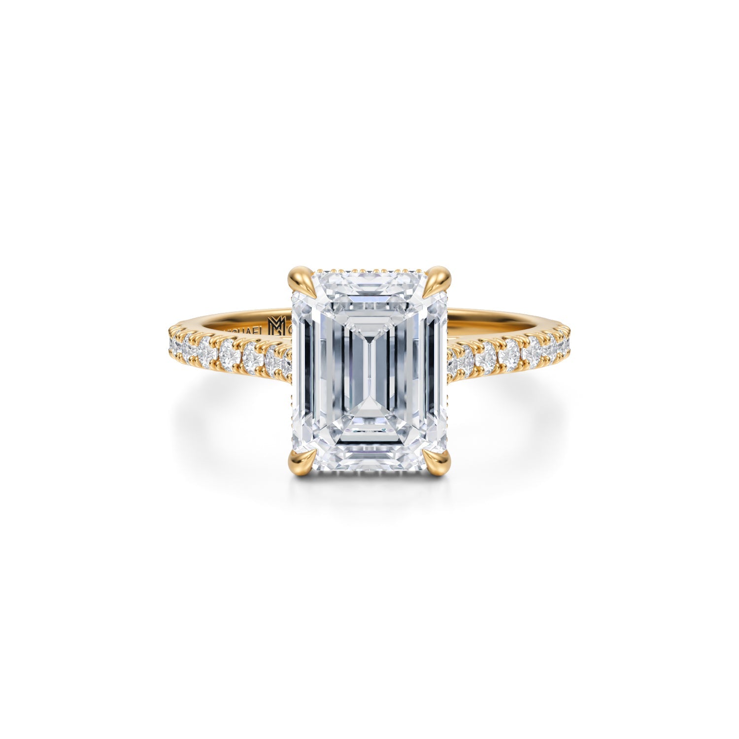 Emerald Pave Cathedral Ring With Pave Basket (1.40 Carat F-VS1) - Michael Gabriels
