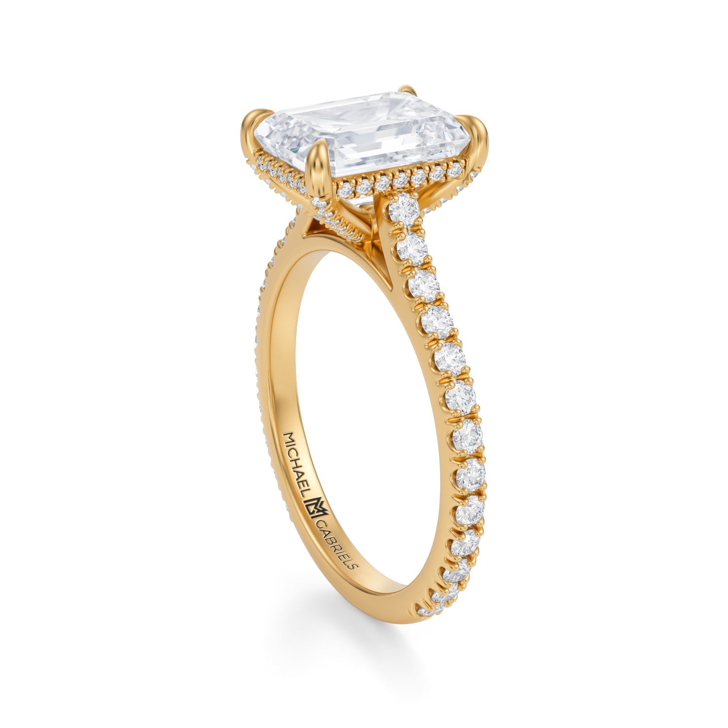 Emerald Pave Cathedral Ring With Pave Basket (2.20 Carat F-VVS2) - Michael Gabriels