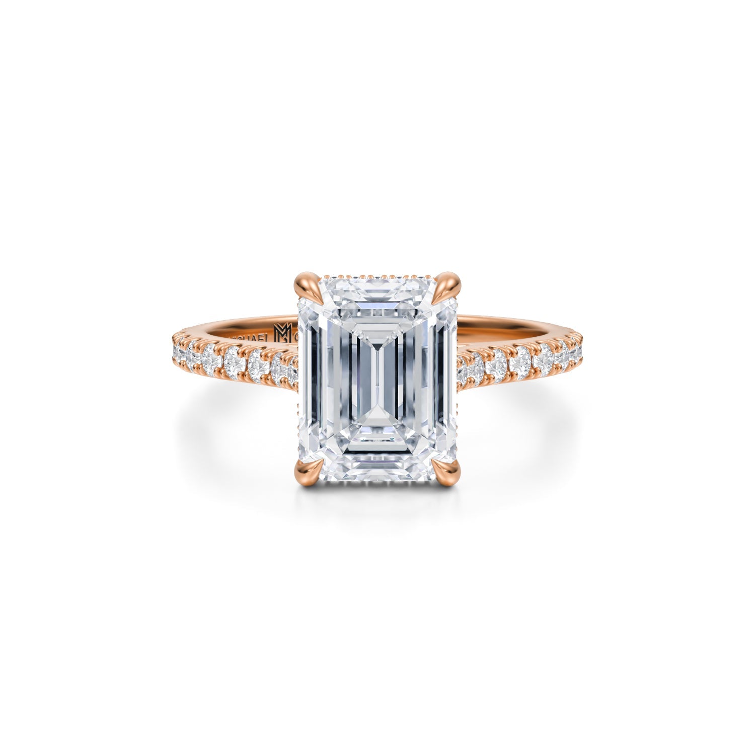 Emerald Pave Cathedral Ring With Pave Basket (3.20 Carat D-VS1) - Michael Gabriels