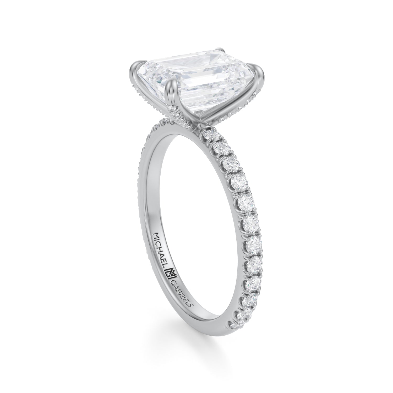 Emerald Pave Ring With Pave Prongs (3.50 Carat E-VS1) - Michael Gabriels