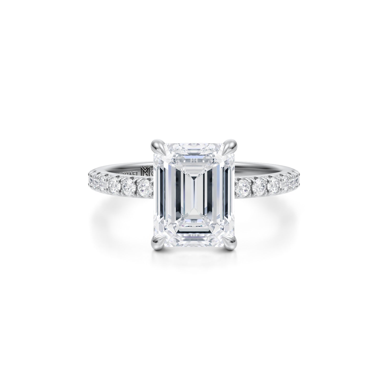 Emerald Pave Ring With Pave Prongs (3.50 Carat G-VVS2) - Michael Gabriels