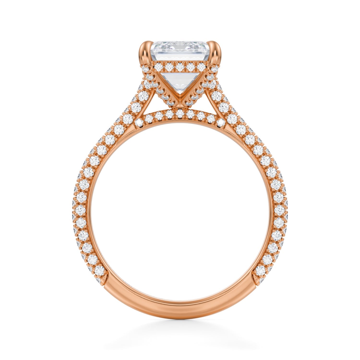 Emerald Trio Pave Cathedral Ring With Pave Basket (2.50 Carat E-VVS2) - Michael Gabriels