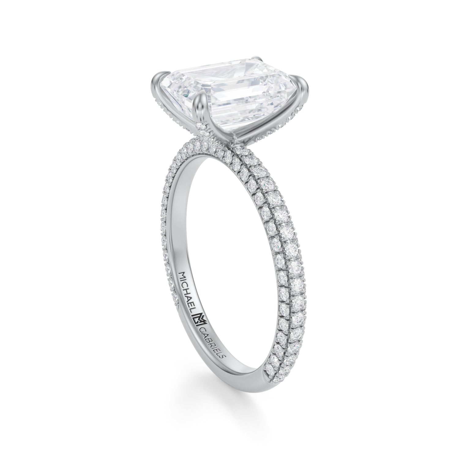 Emerald Wrap Halo With Pave Ring (3.40 Carat E-VS1) - Michael Gabriels
