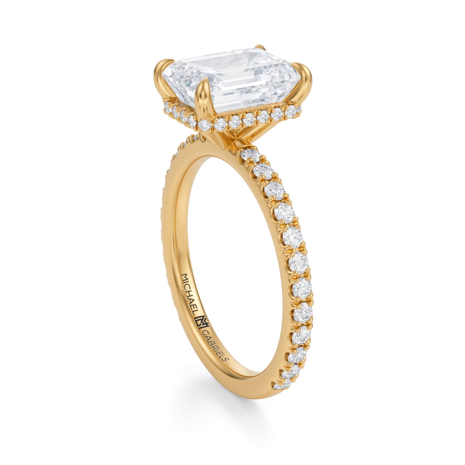 Emerald Wrap Halo With Pave Ring (3.40 Carat E-VS1) - Michael Gabriels