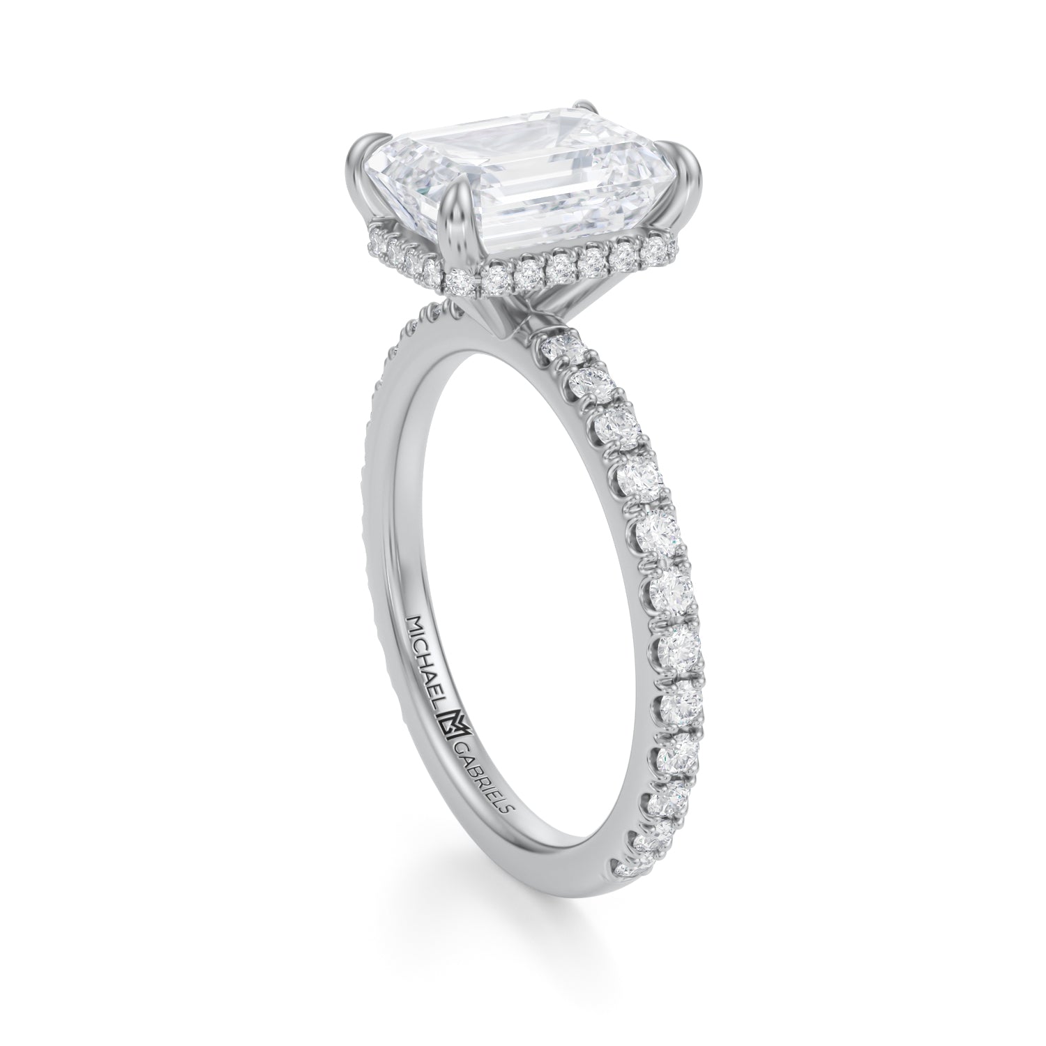 Emerald Wrap Halo With Pave Ring (3.50 Carat F-VVS2) - Michael Gabriels