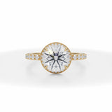 Lab Grown Diamond Round Knife Edge Halo With Pave Ring in Yellow Gold
