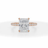 Lab Grown Diamond Radiant Cut Invisible Halo With Pave Ring in Pink Gold