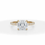 Lab Grown Diamond Cushion Pave Ring With Pave Prongs in Yellow Gold