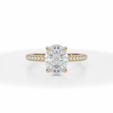 Lab Grown Diamond Oval Invisible Halo With Trio Pave Ring in Yellow Gold