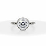 Round Lab Grown Diamond Knife Edge Halo With Solitaire Ring in White Gold