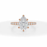 Lab Grown Diamond Pear Invisible Halo With Pave Ring in Pink Gold