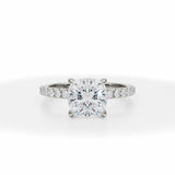 Lab Grown Diamond Cushion Pave Ring With Pave Prongs in White Gold