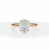 Oval Lab Grown Diamond Solitaire Ring With Invisible Halo in Yellow Gold