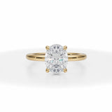 Oval Lab Grown Diamond Solitaire Ring With Pave Basket in Yellow Gold