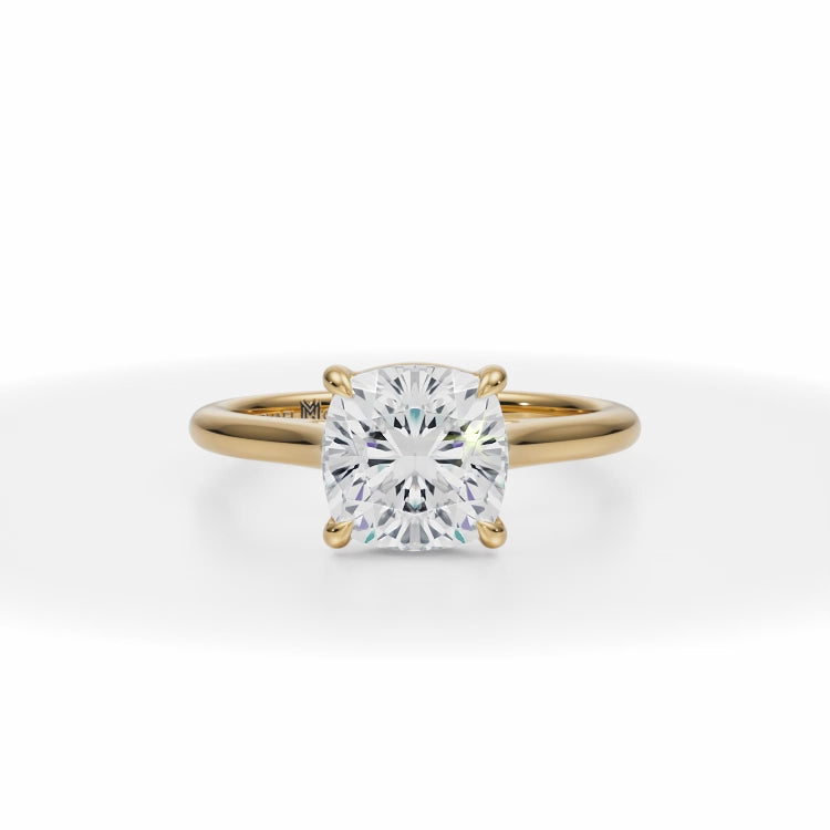 Lab Grown Diamond Classic Cushion Cut Cathedral Ring in Yellow Gold