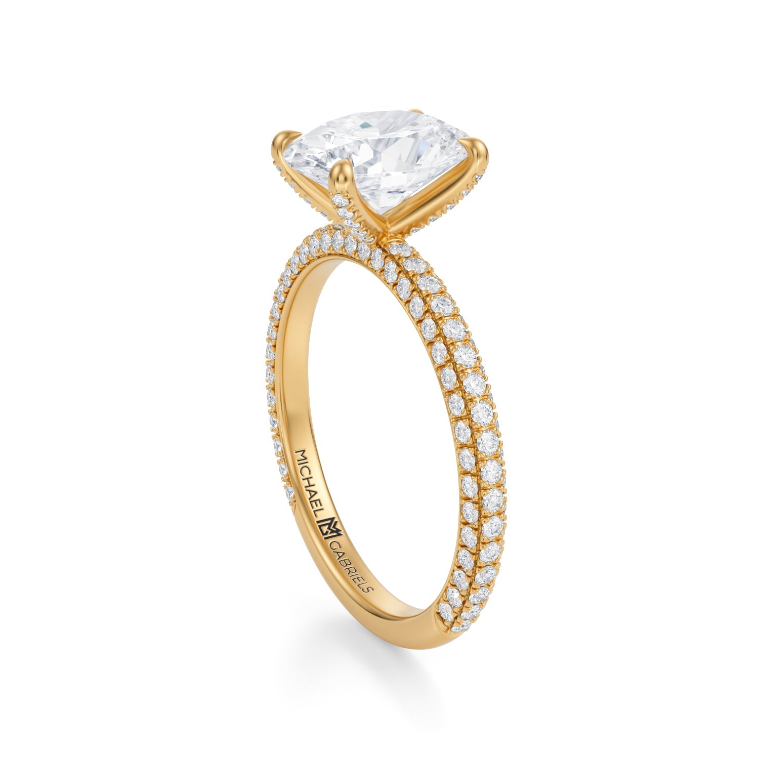 Oval Double Edge Halo With Cathedral Trio Pave Ring (2.50 Carat G-VS1) - Michael Gabriels