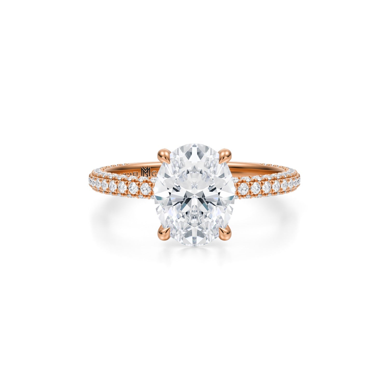 Oval Halo With Cathedral Trio Pave Ring (2.40 Carat G-VVS2) - Michael Gabriels