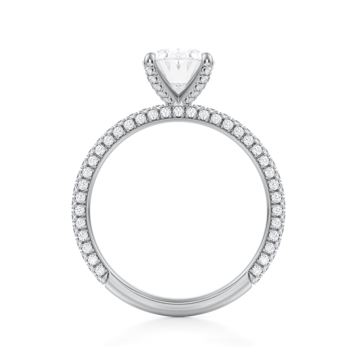 Oval Halo With Cathedral Trio Pave Ring (2.50 Carat F-VVS2) - Michael Gabriels