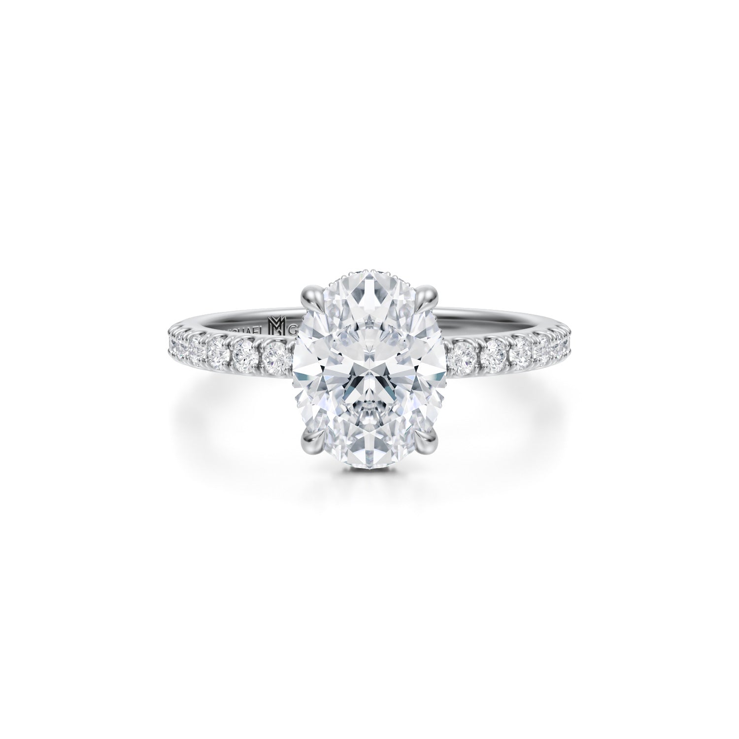 Oval Invisible Halo With Pave Ring (3.00 Carat G-VVS2) - Michael Gabriels