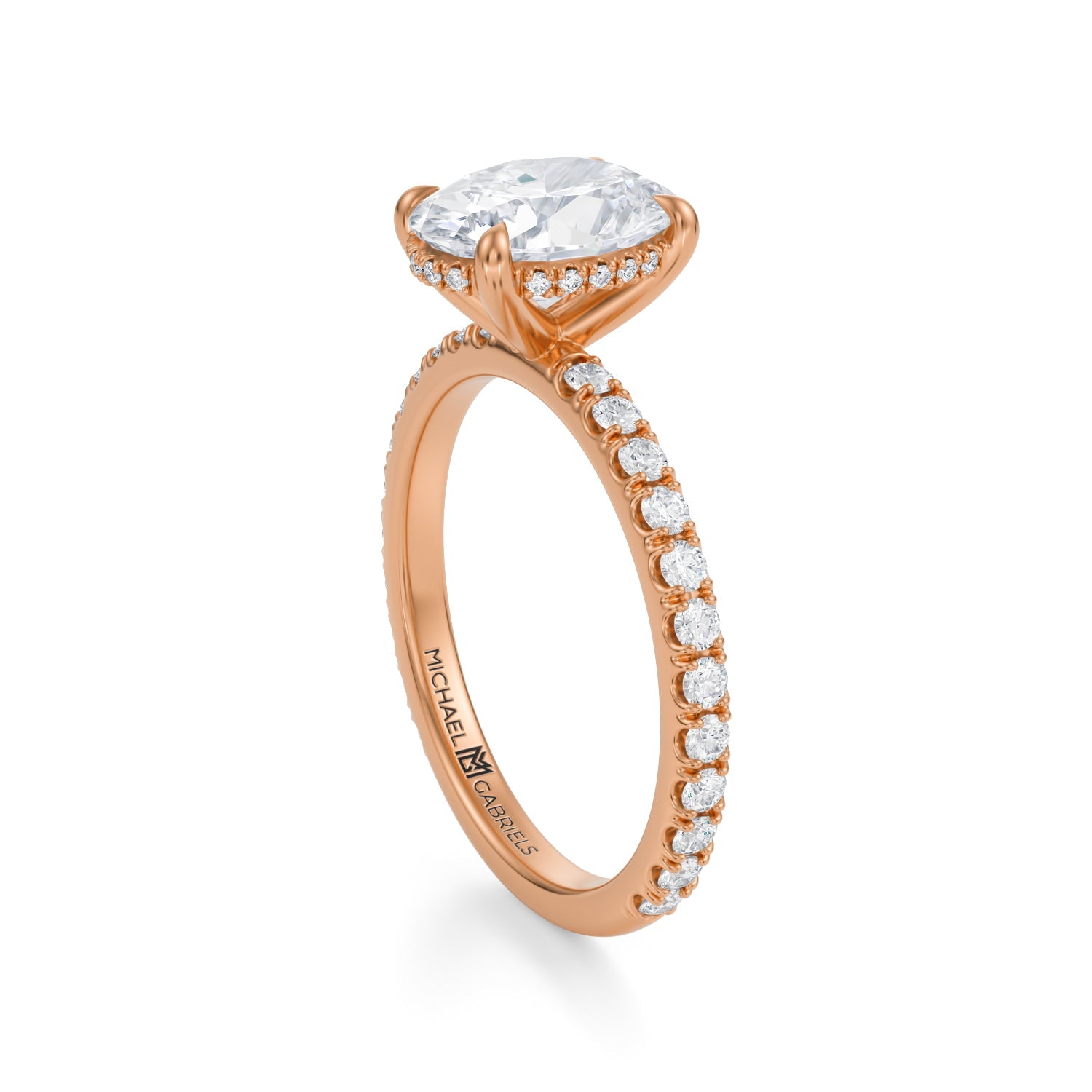 Oval Invisible Halo With Pave Ring (3.20 Carat F-VVS2) - Michael Gabriels