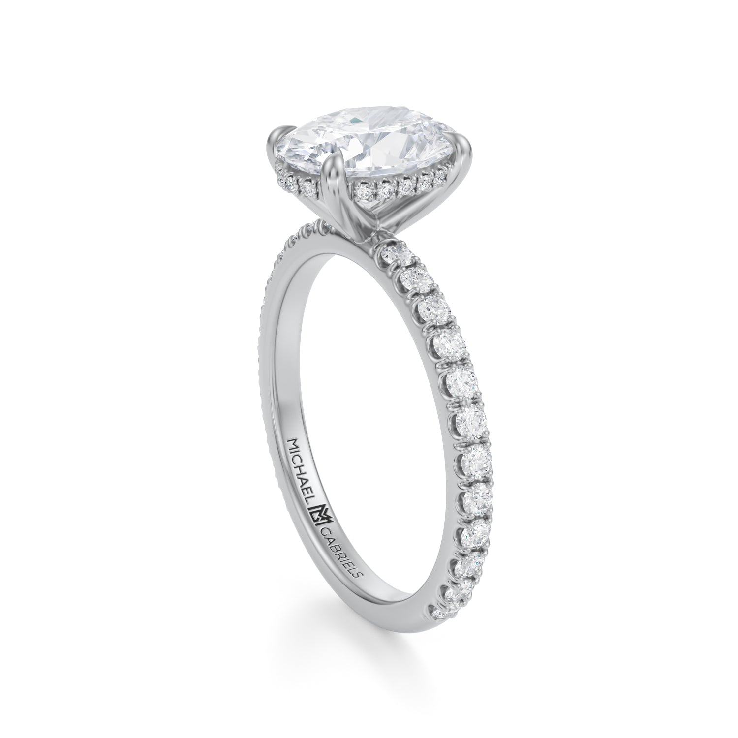 Oval Invisible Halo With Pave Ring (3.50 Carat G-VVS2) - Michael Gabriels