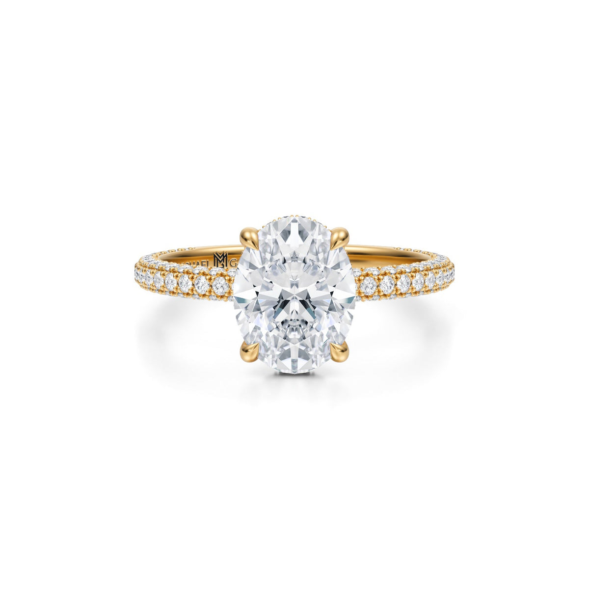 Oval Invisible Halo With Trio Pave Ring (3.00 Carat F-VS1) - Michael Gabriels