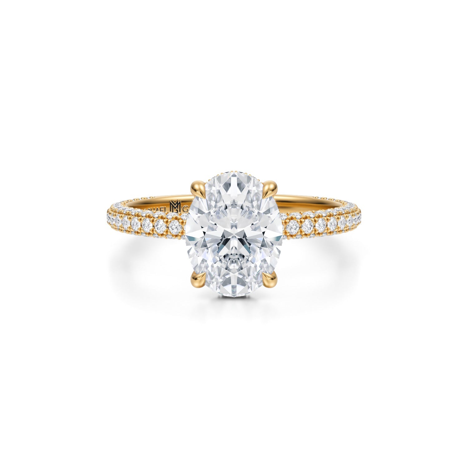 Oval Invisible Halo With Trio Pave Ring (3.70 Carat F-VS1) - Michael Gabriels