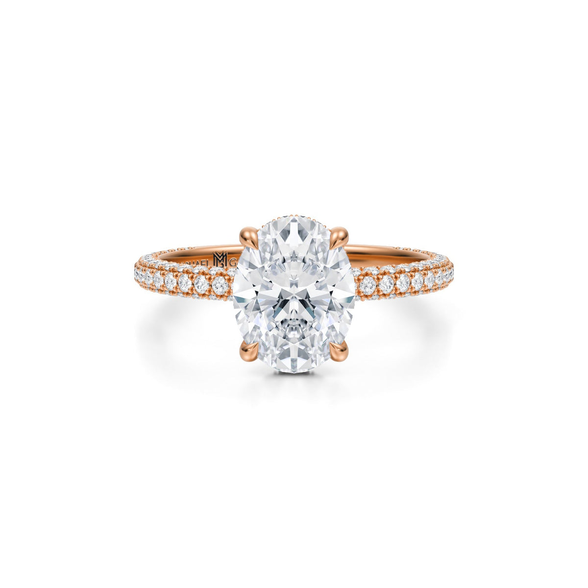 Oval Invisible Halo With Trio Pave Ring (3.70 Carat F-VS1) - Michael Gabriels