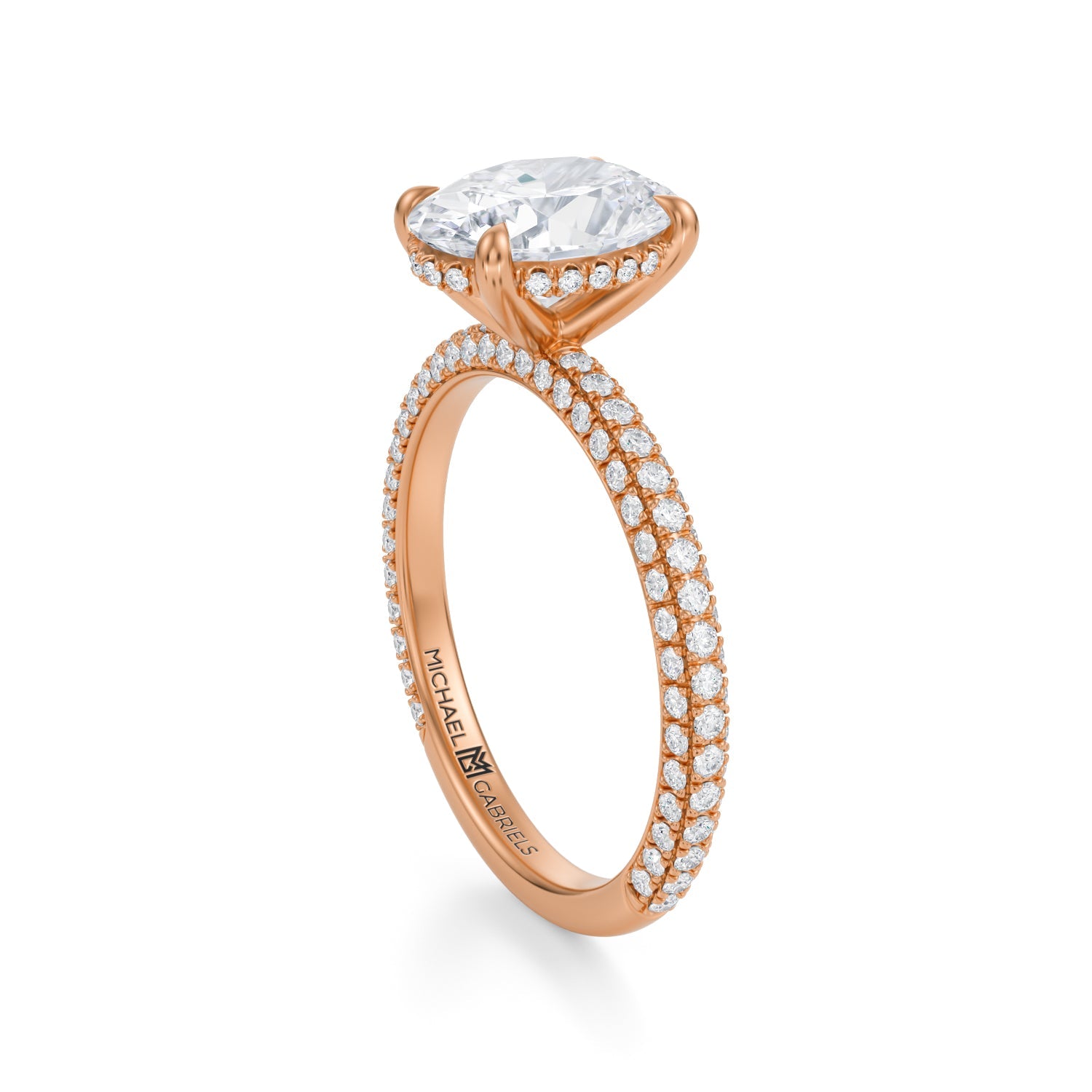 Oval Invisible Halo With Trio Pave Ring (3.70 Carat F-VS1) - Michael Gabriels