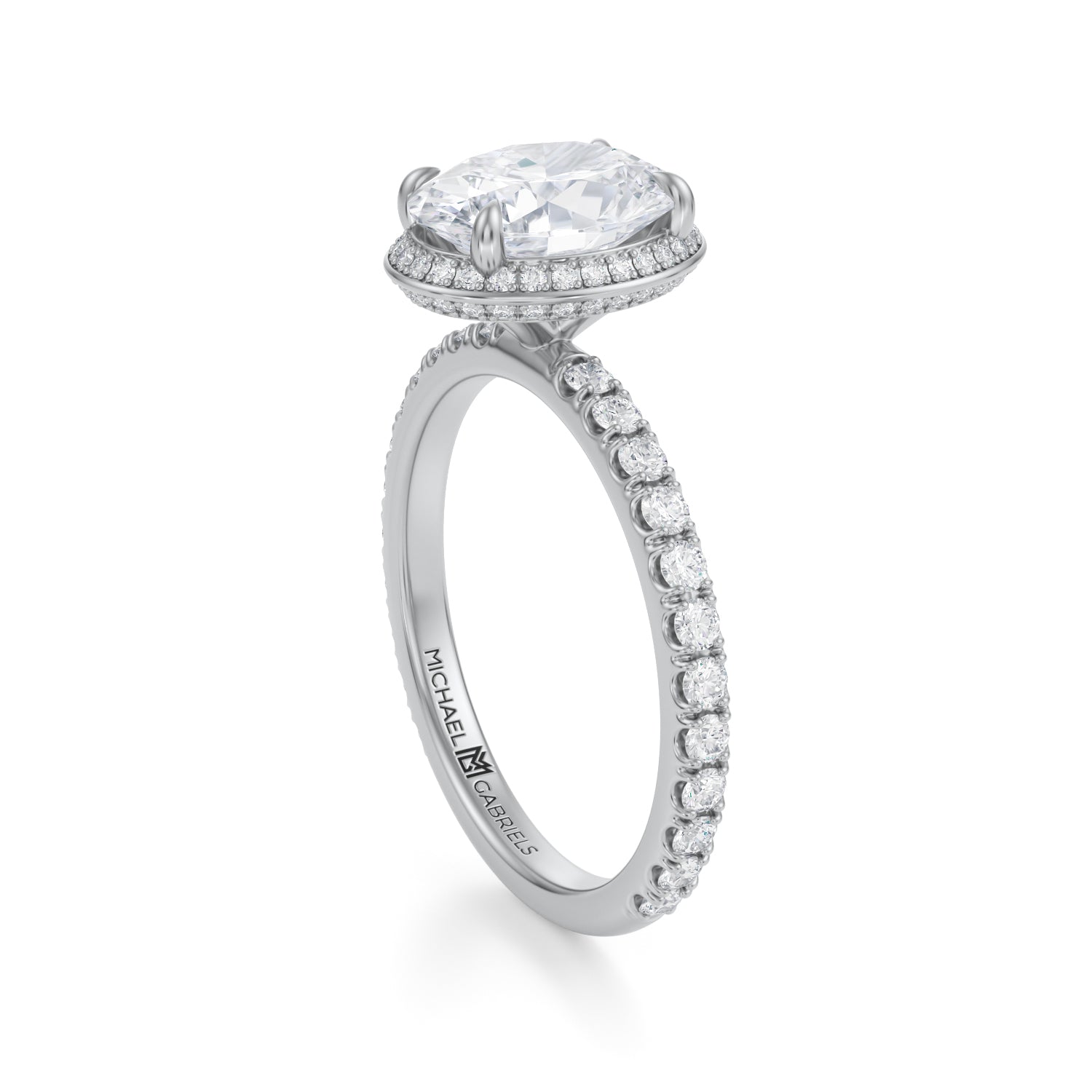Oval Knife Edge Halo With Pave Ring (3.40 Carat G-VS1) - Michael Gabriels
