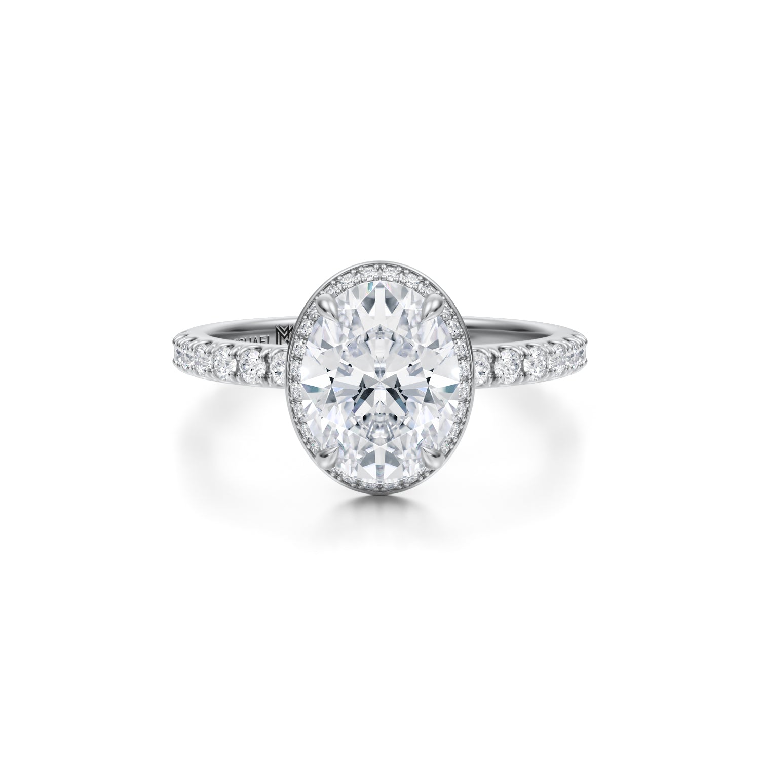 Oval Knife Edge Halo With Pave Ring (3.70 Carat D-VVS2) - Michael Gabriels